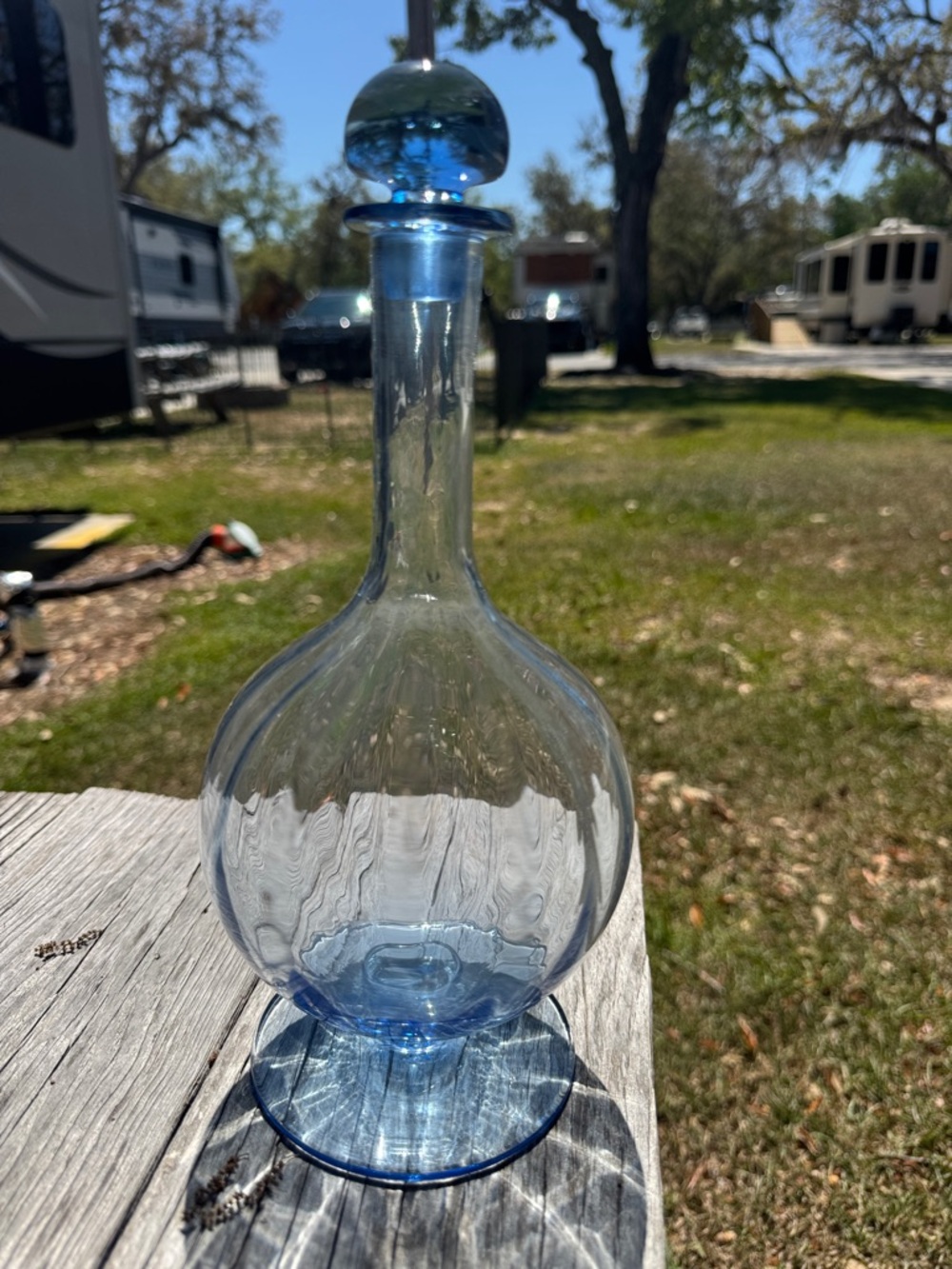 Gorgeous Blue Glass Footed Vase or Decanter